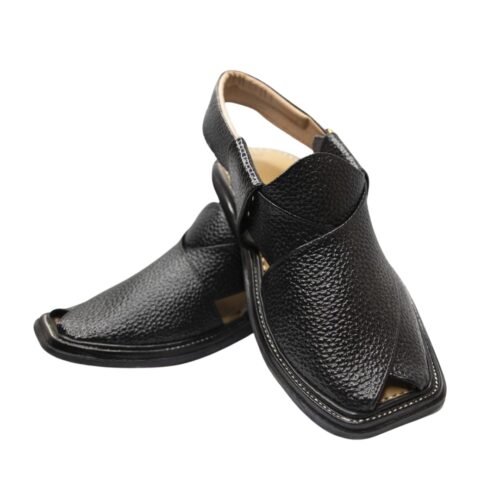 Obsidian Black Textured Leather Peshawari Chappal