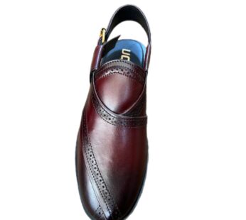 Designer Classic Maroon and Black Leather Peshawari Chappal