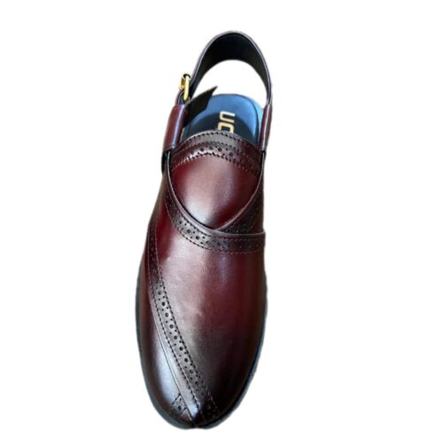 Designer Classic Maroon and Black Leather Peshawari Chappal